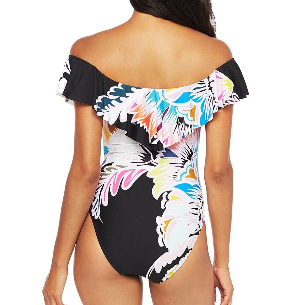 NWT Trina Turk Seychelles Floral Ruffle Off Shoulders One Piece Swimsuit - Picture 2 of 3